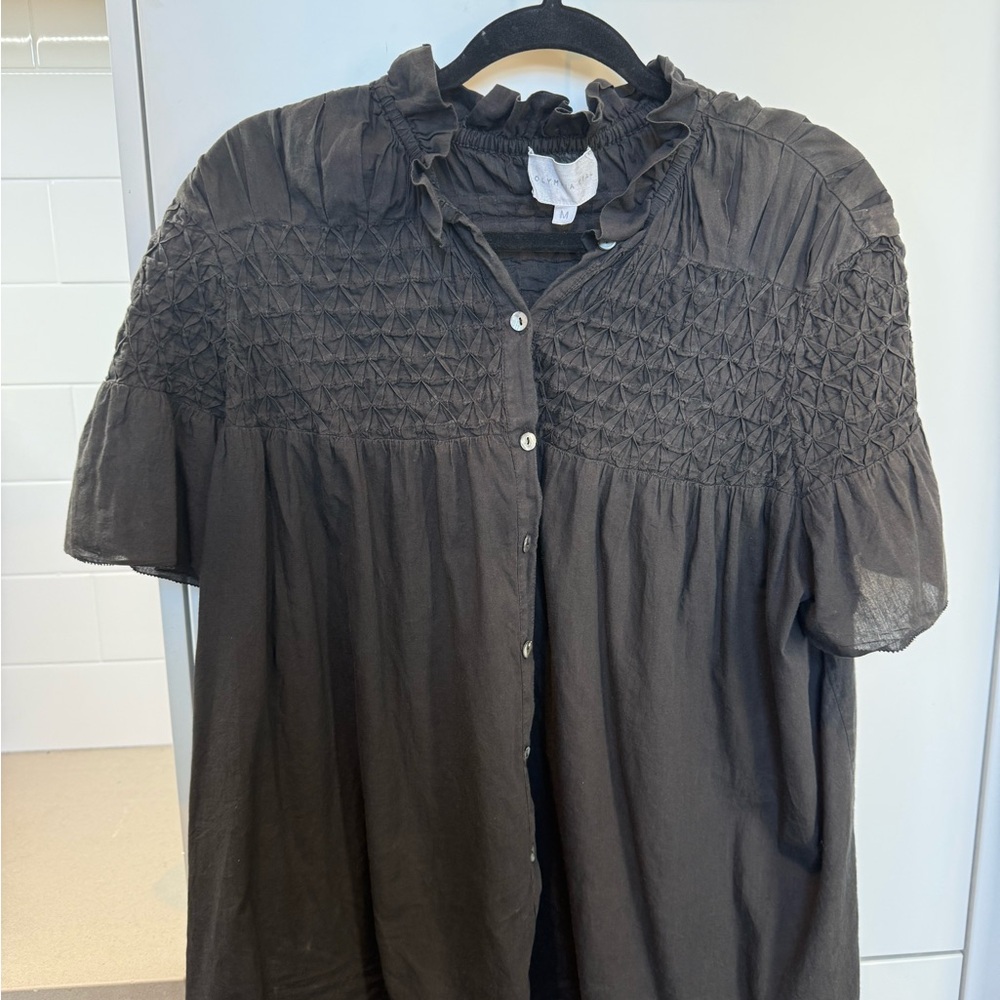 Olympia Etal Elegant Black Blouse with Ruffle Details